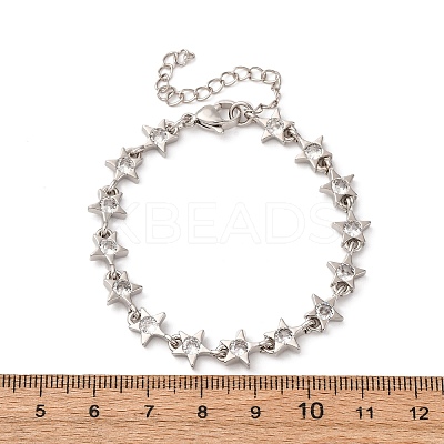 Brass Micro Pave Clear Cubic Zirconia Link Bracelets for Women BJEW-D342-01P-1