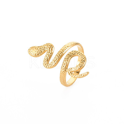Ion Plating(IP) 304 Stainless Steel Snake Wide Open Cuff Ring for Women X-RJEW-S405-160G-1