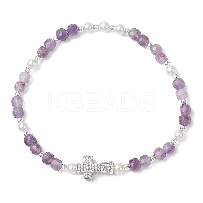 Natural Amethyst Beaded Stretch Bracelets BJEW-JB13199-03-1