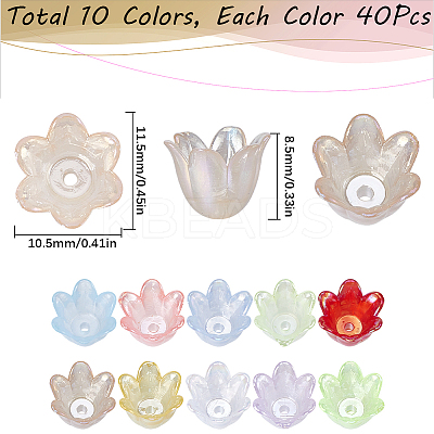 400PCS 10Colors 6-Petal Imitation Jelly Acrylic Bead Caps JACR-SC0001-01-1
