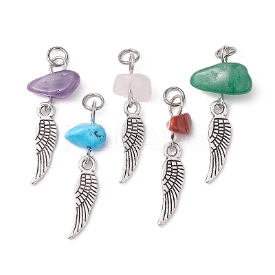 5Pcs 5 Styles Natural Mixed Gemstone Chip Pendants PALLOY-JF02299-01S-1