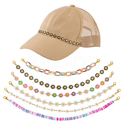 Flower 304 Stainless Steel Enamel & Disc Polymer Clay Link Baseball Cap Chain AJEW-WR00001-1