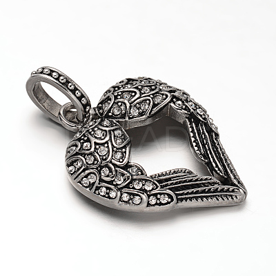 Antique Silver Plated 304 Stainless Steel Rhinestone Pendants STAS-M202-12A-1