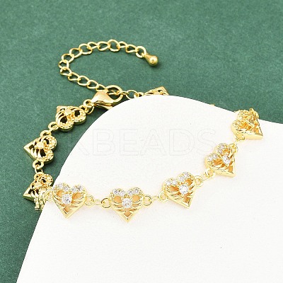 Brass Micro Pave Clear Cubic Zirconia Link Chain Bracelets for Women BJEW-A090-09C-G-1