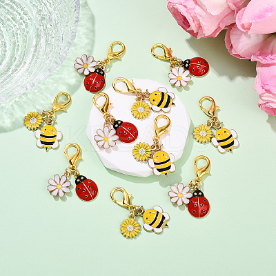 10Pcs 2 Styles Bees & Ladybird Alloy Enamel Pendant Decorations HJEW-YW00144-1