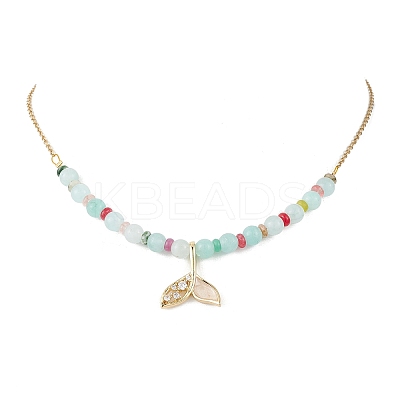 Natural Mixed Stone & Quartz Crystal Round Beaded Necklaces NJEW-JN05302-02-1