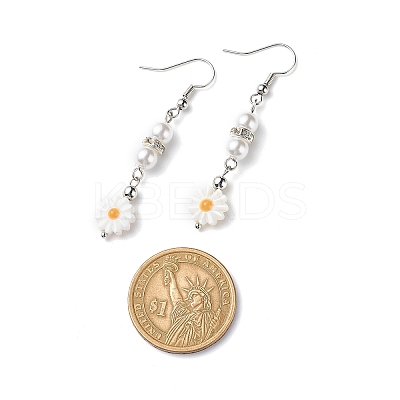 Plastic Pearl Daisy Pendant Dangle Earrings & Stretch Bracelet & Pendant Necklace SJEW-JS01256-1