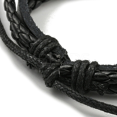 PU Leather & Waxed Cords Triple Layer Multi-strand Bracelets BJEW-F468-08-1