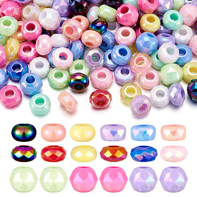 150Pcs 5 Styles UV Plating Rainbow Iridescent Acrylic European Beads MACR-TA0001-74-1
