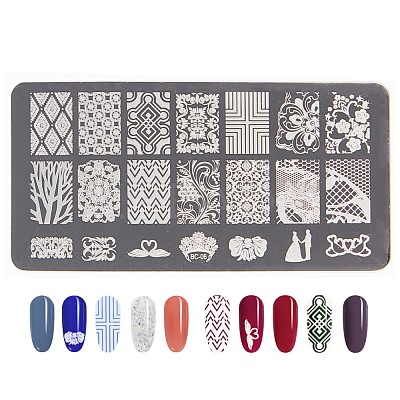 Non-Tarnish Lace Flower Stainless Steel Nail Art Stamping Plates X-MRMJ-L003-C06-1