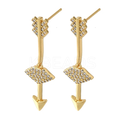 Rack Plating Brass Micro Pave Clear Cubic Zirconia Stud Earrings EJEW-U011-05G-1
