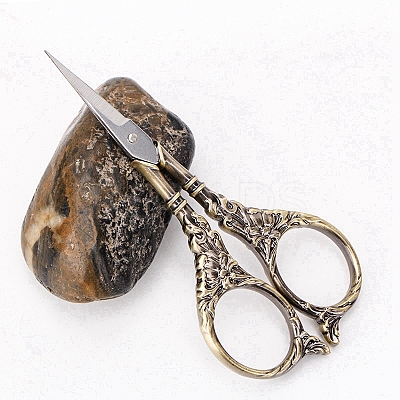 Alloy & Stainless Steel Retro Embossed Flower Scissors PW-WG89999-02-1