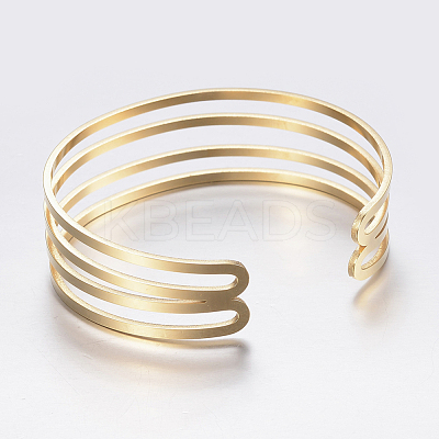 Hollow Ion Plating(IP) 304 Stainless Steel Wide Band Cuff Bangles BJEW-H565-01G-1