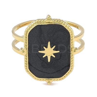 Ion Plating(IP) 304 Stainless Steel Enamel Rectangle with Star Cuff Finger Rings RJEW-L107-063G-02-1