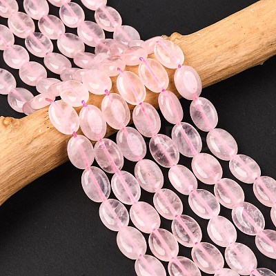 Natural Rose Quartz Flat Oval Bead Strands G-M206-28-1