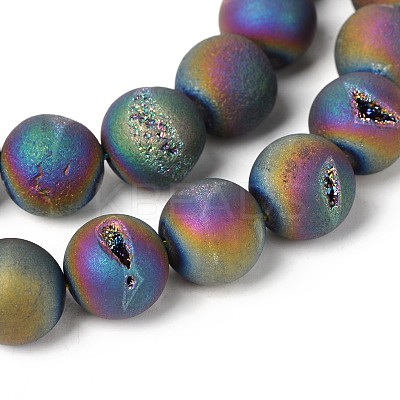 Electroplate Natural Agate Round Bead Strands G-M171-8mm-04-1