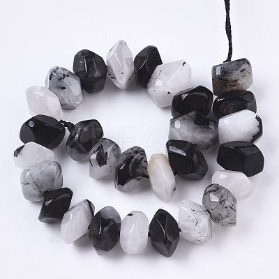 Natural Black Rutilated Quartz Beads Strands G-R462-11-1