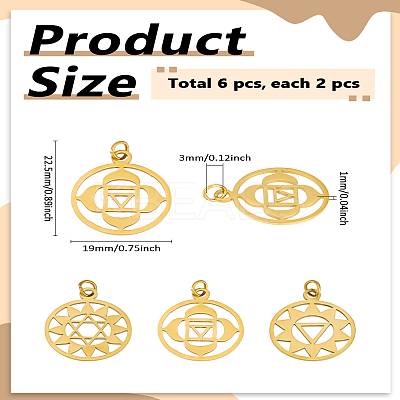 6Pcs 3 Styles 304 Stainless Steel Pendants STAS-LP0004-33G-1