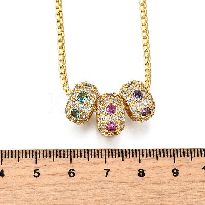 Brass Micro Pave Colorful Cubic Zirconia 3 Rondelles Pendant Box Chain Necklaces NJEW-K287-03G-1