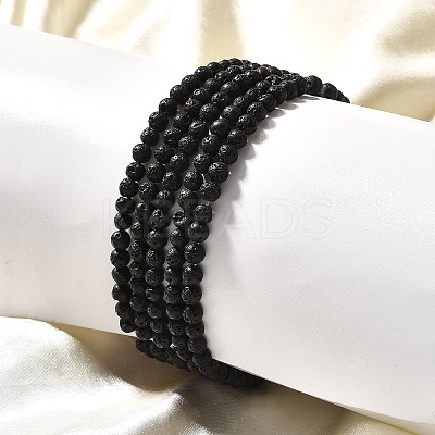 Natural Lava Rock Round Beads Stretch Bracelets BJEW-G550-07-4mm-1