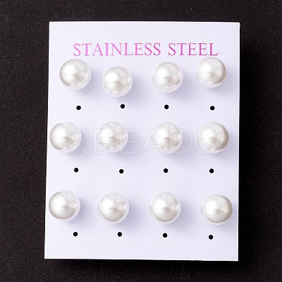 6 Pair Shell Pearl Round Ball Stud Earrings EJEW-A067-18A-P-1