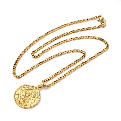 Brass Clear Cubic Zirconia Curb Chain Constellation Pendant Medal Necklaces for Women LS-NJEW-U010-01G-08-1