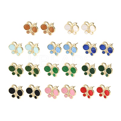 Butterfly Brass Micro Pave Clear Cubic Zirconia Stud Earrings EJEW-C173-01G-1