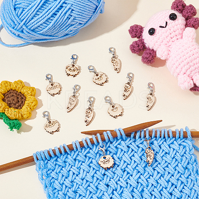 12Pcs 12 Style Cat & Sheep Wood Pendant Stitch Markers HJEW-AB00655-1