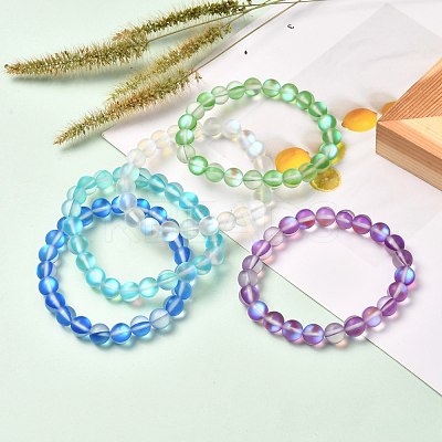 Synthetic Moonstone Stretch Bracelets for Teen Girl Women BJEW-JB06702-1