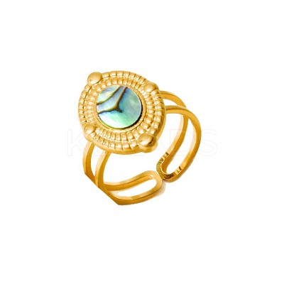 304 Stainless Steel with Natural Shell Cuff Open Rings for Women AL0644-4-1