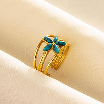 304 Stainless Steel Flower Cuff Rings WH9227-5-1