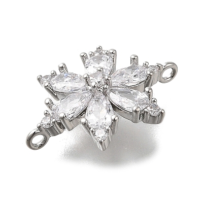 Brass Clear Cubic Zirconia Snowflake Connector Charms KK-Q048-19P-1