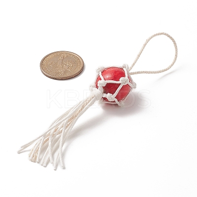 Natural Wood Bead Tassel Pendant Decoraiton HJEW-JM00953-1