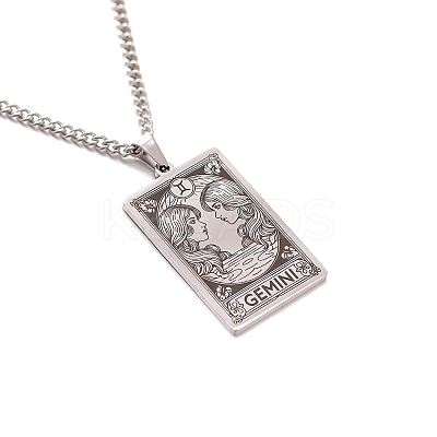 304 Stainless Steel Curb Chain Rectangle with Constellation Pendant Necklaces PW-WG0F5D0-07-1