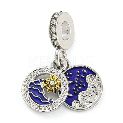 Rack Plating Alloy Enamel Flat Round with Sun European Dangle Charms FIND-B034-08P-02-1