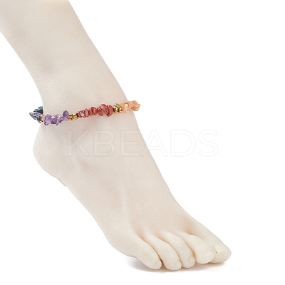 Natural & Synthetic Mixed Gemstone Chips Beaded Stretch Anklet AJEW-AN00490-1