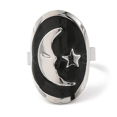 Oval & Moon 304 Stainless Steel Enamel Open Cuff Rings for Women RJEW-F166-29P-01-1
