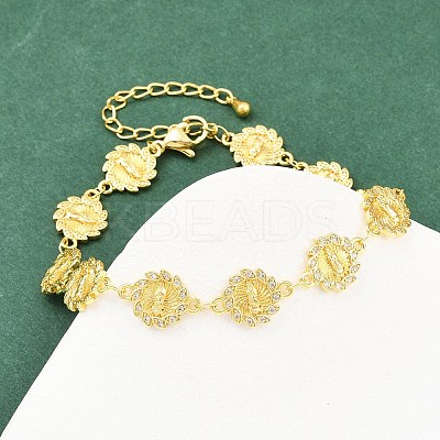 Virgin Mary Theme Brass Micro Pave Clear Cubic Zirconia Link Chain Bracelets for Women BJEW-A090-08B-G-1