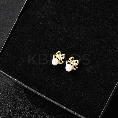 925 Sterling Silver Clear Cubic Zirconia Bowknot Stud Earring EJEW-L300-11G-1