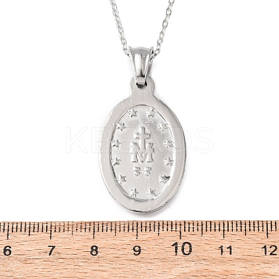 304 Stainless Steel Oval with Virgin Mary Pendant Necklaces for Women NJEW-B149-02P-1