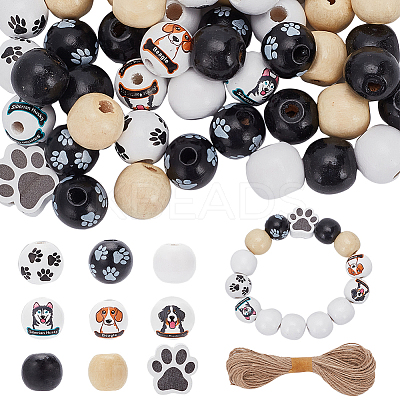 180Pcs 9 Styles Printed Wood Beads WOOD-SC0001-49-1
