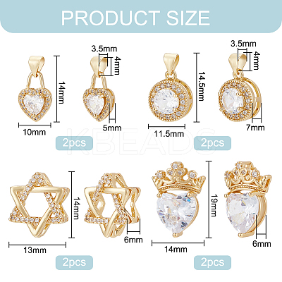 8Pcs 4 Style Brass Micro Pave Cubic Zirconia Pendants KK-BC0010-33-1