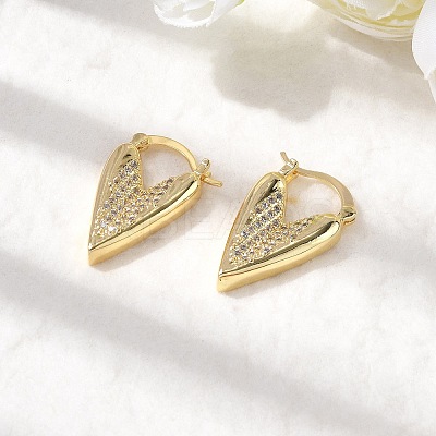 Brass Micro Pave Clear Cubic Zirconia Heart Hoop Earrings EJEW-K318-03G-1