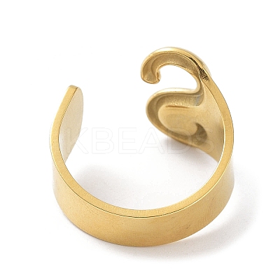 Real 18K Gold Plated 304 Stainless Steel Initial Letter Open Cuff Rings RJEW-L109-007G-S-1