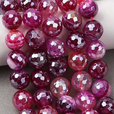 Electroplated Natural Agate Beads Strands G-B191-A07-10mm-06-1