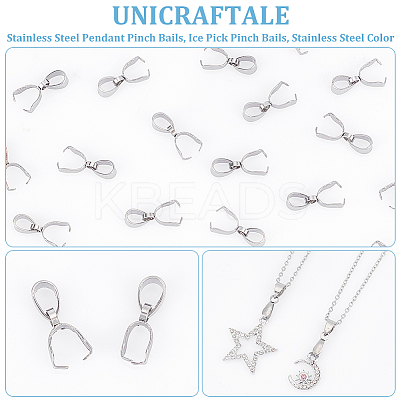 60Pcs 201 Stainless Steel Pendant Pinch Bails STAS-UN0049-40-1
