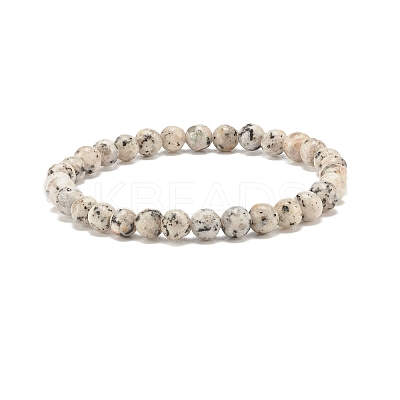 Natural Sesame Jasper/Kiwi Jasper Round Beaded Stretch Bracelet BJEW-JB07873-01-1