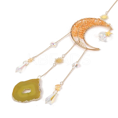Wire Wrapped Natural Yellow Quartz Moon with Tree of Life Pendant Decorations HJEW-K046-07G-02-1