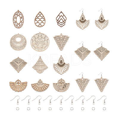 48Pcs 12 Style Undyed Natural Wooden Big Pendants WOOD-MP0001-01-1
