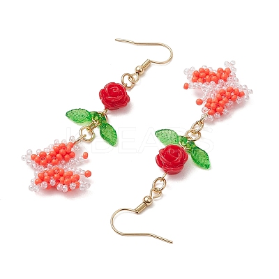 Glass Seed Beads Butterfly Dangle Earrings EJEW-MZ00347-1